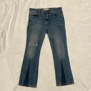 Free People Flare Cropped Color Block Jeans Size 28